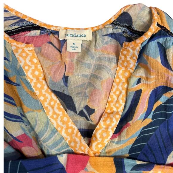 SUNDANCE Blue Tropical 100% Cotton Lightweight Tissue Tunic Women's Size Small - Picture 3 of 8